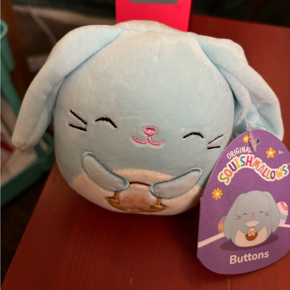 Squishmallow 4.5" Buttons Blue Bunny EASTER PLUSH NEW